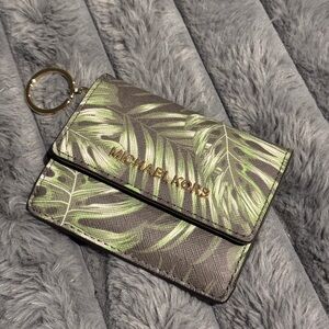 Michael Kors Tropical Leaf Key Ring/Card Holder Mini Wallet